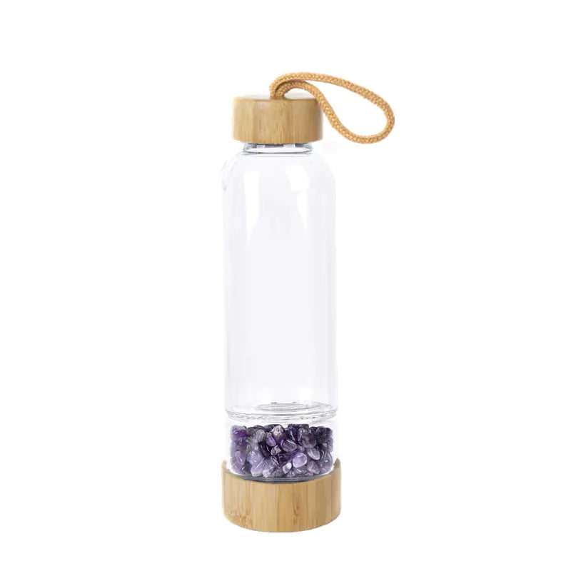 Natural Crystal Quartz Stone Energy Glass Water Bottle