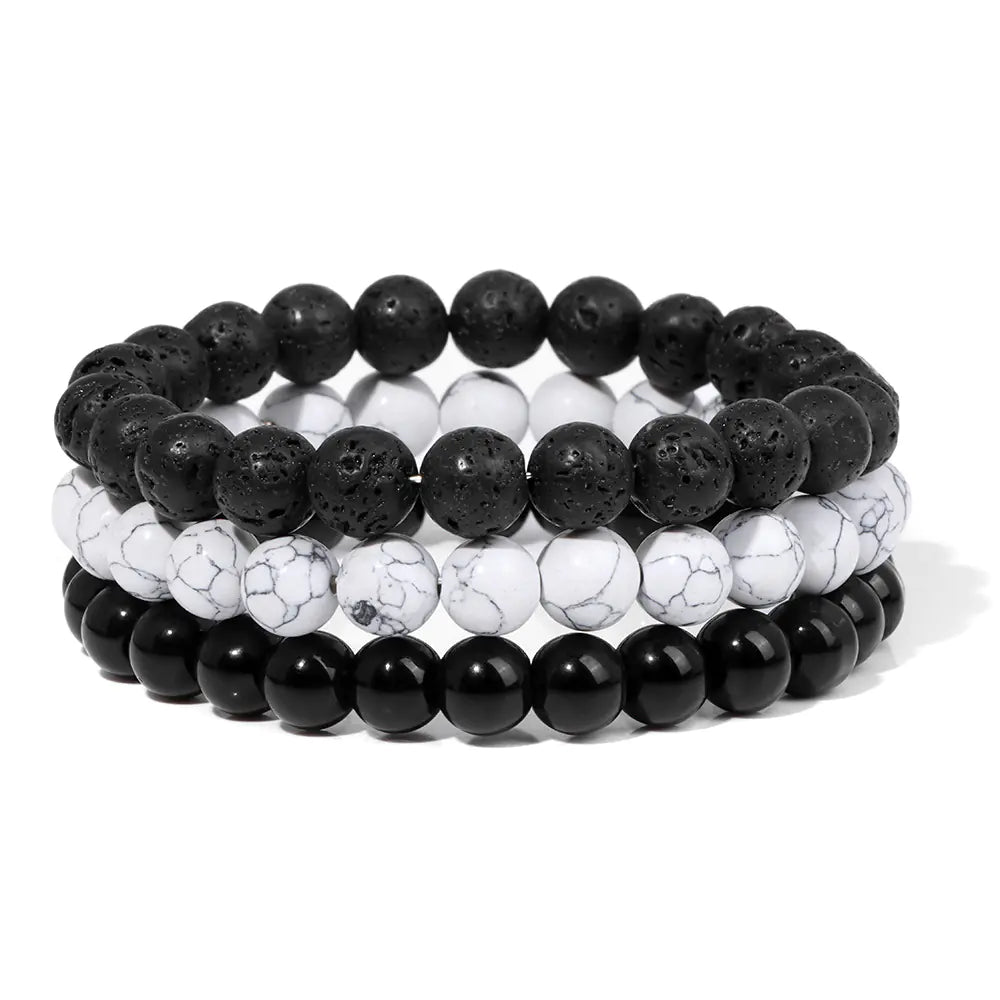 Men's Natural Gemstone Bead Bracelets 3pc