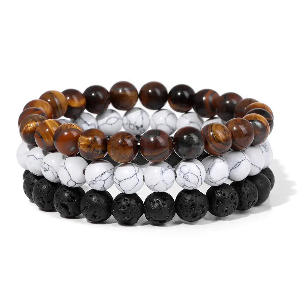 Men's Natural Gemstone Bead Bracelets 3pc
