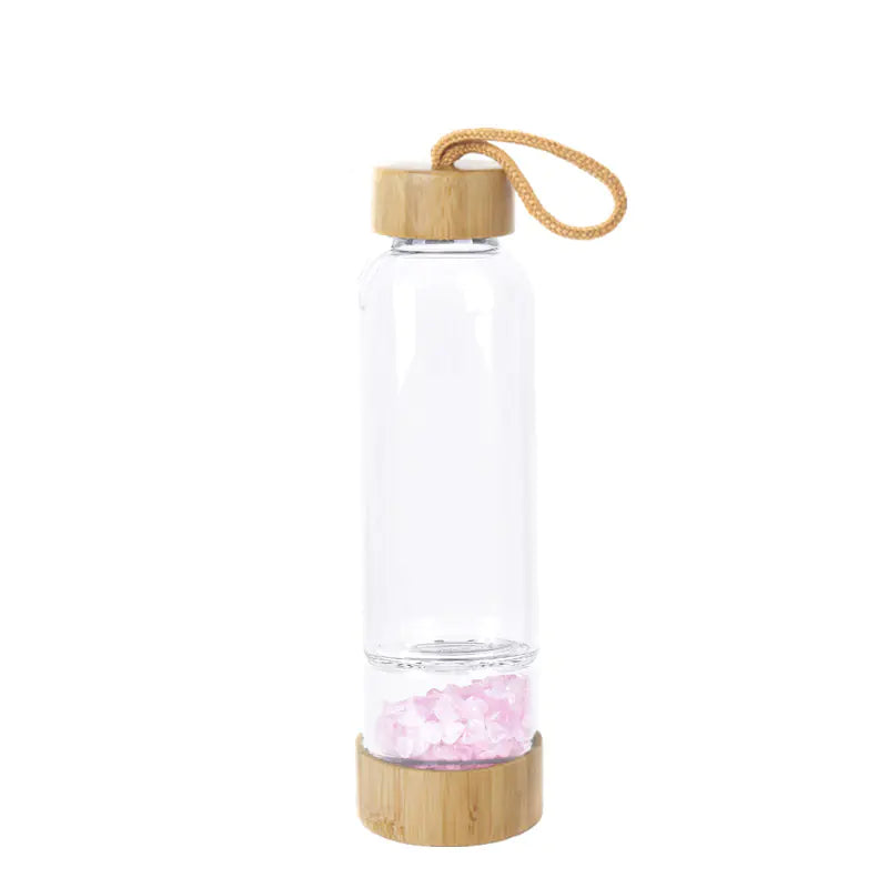 Natural Crystal Quartz Stone Energy Glass Water Bottle