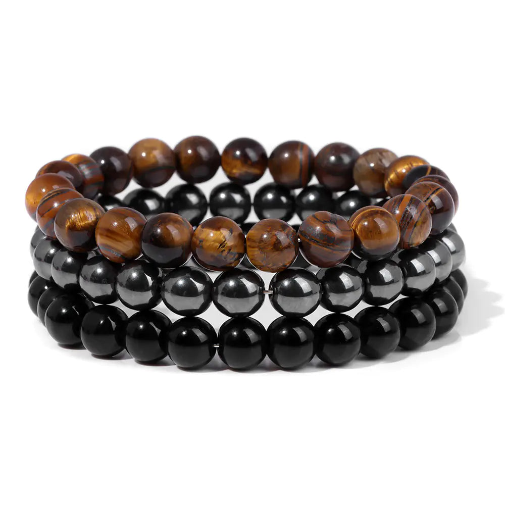 Men's Natural Gemstone Bead Bracelets 3pc