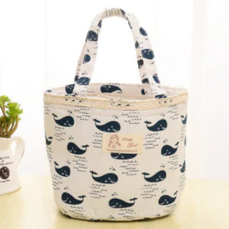 Japanese Cotton Linen Drawstring Insulated Lunch Bag