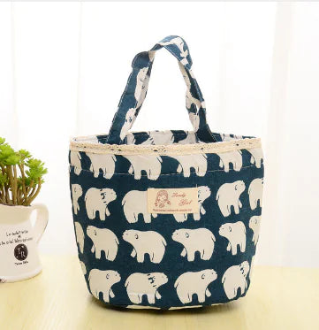 Japanese Cotton Linen Drawstring Insulated Lunch Bag