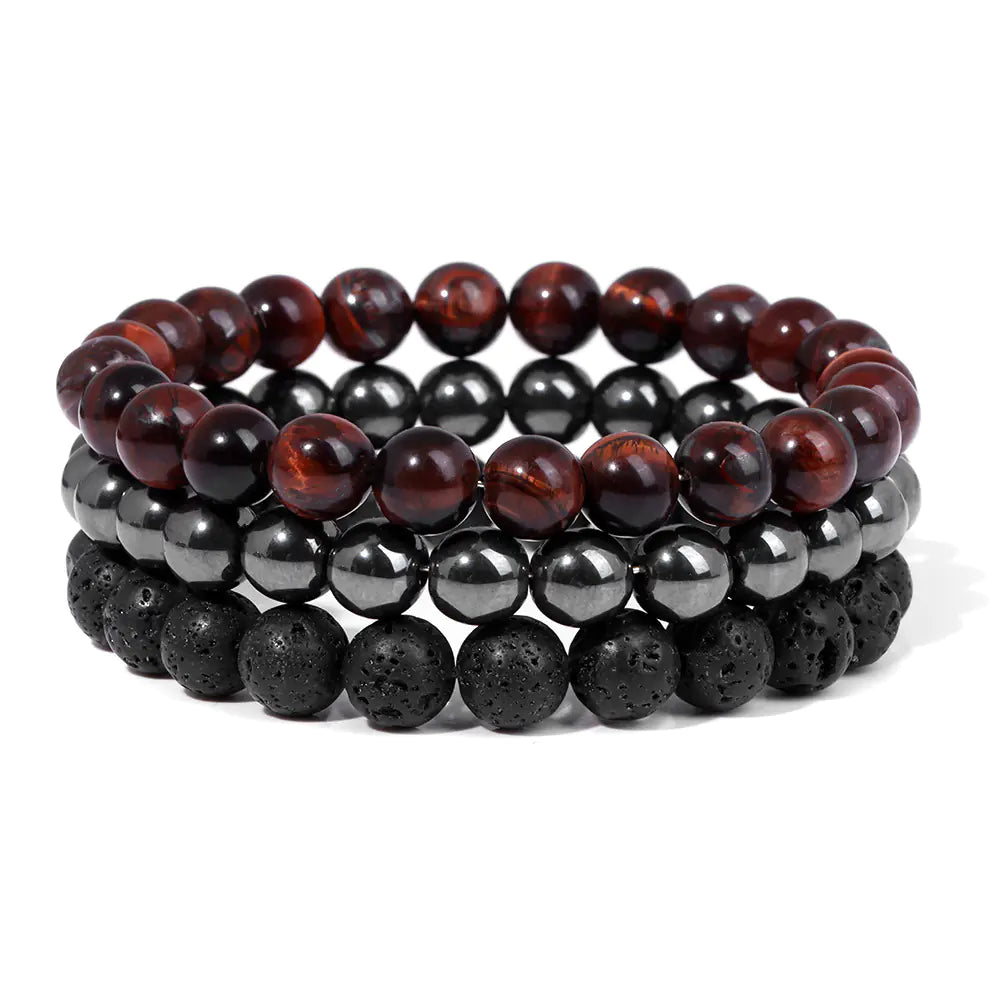 Men's Natural Gemstone Bead Bracelets 3pc