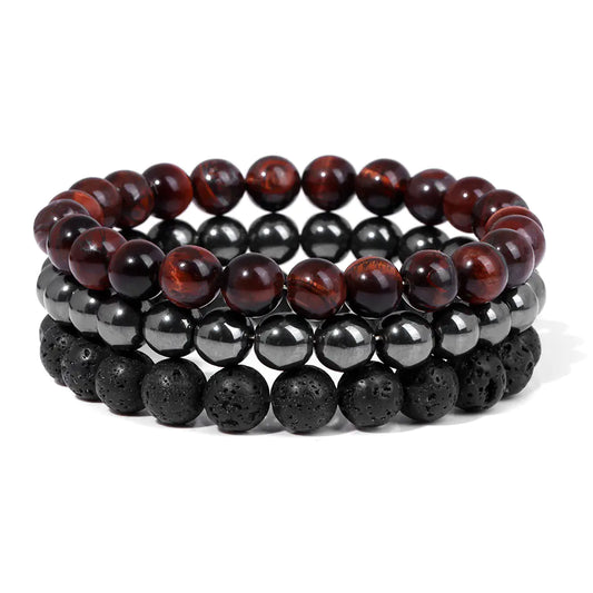Men's Natural Gemstone Bead Bracelets 3pc