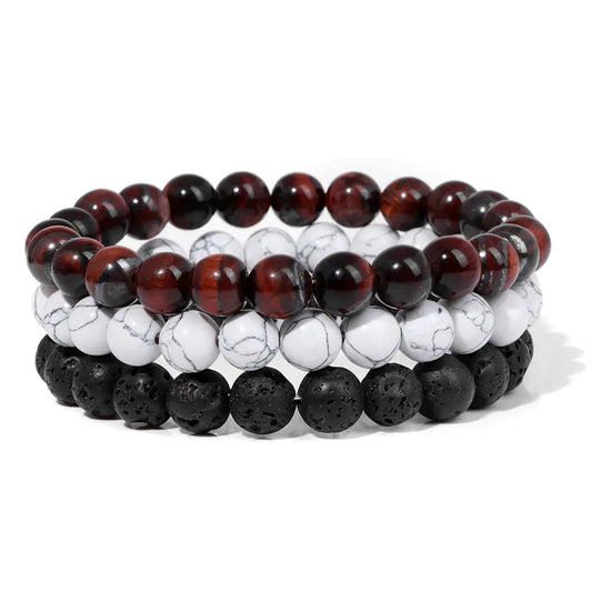 Men's Natural Gemstone Bead Bracelets 3pc