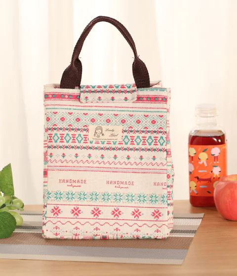 Japanese Cotton Linen Drawstring Insulated Lunch Bag